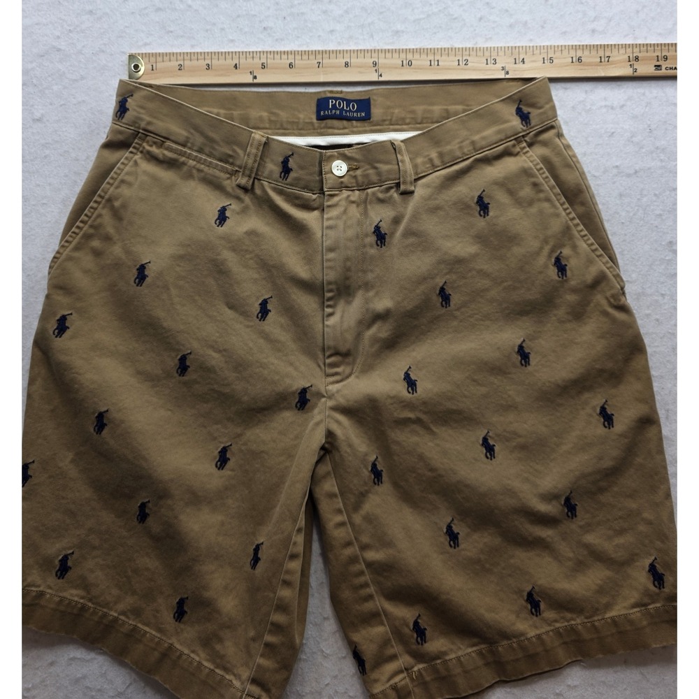 Polo Ralph Lauren Men's Brown w Embroidered Blue Ponies Chino Shorts. Size 32 - Picture 4 of 7
